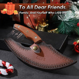 Huusk Japan Ulu Knife with Sheath - Christmas Gift for Men and Women - Hand Forged Caveman Ultimo Knife with Full Tang Wooden Handle - BBQ Knives for Vegetables, Fruit, Pizza - Gifts for Mom
