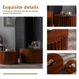 MOOLSUN Modern Nesting Coffee Table Round Wooden Drum End Tables for Small Space Living Room, Bedroom, Balcony, Office (F-Walnut(Big))