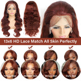 Aicrelery 13x6 Body Wave Lace Front Wigs Human Hair 20 Inch 13x6 Reddish Brown Lace Front Wigs Human Hair 34 Inch
