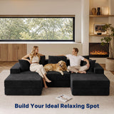 Living&Giving 101" U-Shaped Cloud Sectional Couch for Living Room, Cloud Boneless Couch-No Assembly with Reversible Chaise, Customizable 3-Seat Modular Sectional Sofa with 2 Ottoman, Black