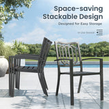 PHI VILLA Patio Dining Set, 4 Stackable Chairs& Square Metal Table