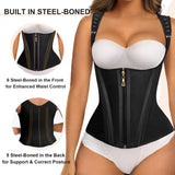 SHAPERX Waist Trainer Corset for Women Tummy Control Sport Girdle Hourglass Waist Cincher Body Shaper with Steel Boned SZ7293-Black-L
