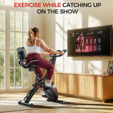 Pleny Folding Exercise Bike, 5 IN 1 Stationary Bike 5.5 LBS Flywheel Exercise Bike, Indoor Workout Bike 330LB Weight Capacity Back Support Cushion for Home Gym Workout, Black-red PLENY