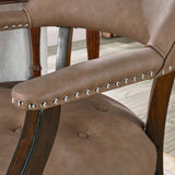 LEEMTORIG Faux Leather Dining Chair with Arms, Solid Wood Dining Chair with Supportive Back, Boss Caption's Chairs Office Desk Chairs, Espresso Legs & Yellowish Brown PU CY-NX173-318EY