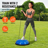 VEVOR 26-inch Half Exercise Ball Trainer, 1500 lbs Capacity Balance Ball, Includes Resistance Bands and Pump, Ideal for Full Body Workouts, Yoga, and Strength Training at Home Gym, Blue