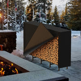 Outdoor Indoor Firewood Storage Holder with Cover, Heavy Duty Metal Log Stacker Rack with Weather Resistant 600D Oxford Fabric Cover, Wood Pile Storage Carrier Organizer Stand for Fireplace, Black