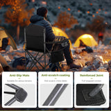 ALPHA CAMP Oversized Camping Folding Chair Heavy Duty Steel Frame Support 350 LBS Collapsible Padded Arm Chair with Cup Holder Quad Lumbar Back Chair Portable for Outdoor/Indoor (Black grey-2PC)