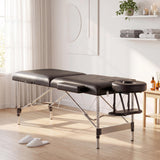 Brelley Massage Table Portable, 2-Fold Lash Bed with Side Pocket, Adjustable Height, Sturdy Aluminum Frame, Esthetician Spa Facial Tattoo Bed with Face Cradle & Carrying Bag, Black