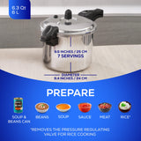 Universal (6.3 Quart / 6 Liter) Ultra Pressure Cooker, Pressure Pot with 6 Safety Systems, Aluminum Pressure Cooker for 7 Servings, Even Heat Distribution, Diameter 9.4 inches, Height 9.6 inches