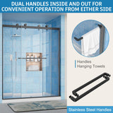 Frameless Shower Door, 56-60" W x 72" H Double Sliding Shower Doors, 1/4" (6mm) Thick Tempered Clear Glass Door with Explosion-Proof Film Nano Coating, Stainless Steel Hardware, Matte Black
