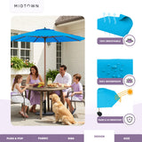 Midtown Umbrellas The Wooden 10 Feet Patio Umbrella With Terylast Cobalt (Blue) Polyester Fabric - Aluminum Frame Market Umbrella For Backyard, Deck, Garden, Pool - Wooden Pole
