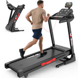 Winfita Treadmill with 12% Auto Incline, 3.5HP Folding Treadmills for Home with 300 LBS Capacity, 8MPH Speed, 17'' Wide Belt, App, 64 Programs, Heart Rate, USB Charging Port, BMI Detector