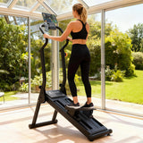 Magnetic Stair Stepper for Home, 16-Level Adjustable Resistance up to 77LBS, 350LBS Capacity, with Cup Holder & Bluetooth APP, Folding Compact Cardio Climber(Black)