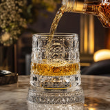 LGSZSFH 10oz Spinning Whiskey Glasses for Whiskey-lovers: 360° Rotating Crystal Glass with Iceball Mold for Scotch Bourbon - Old Fashioned Glasses for Bar Party Home - Gifts for Men Dad Husband (Grid)