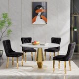 SSLine White Faux Marble Round Dining Table Set for 4 with Velvet Chairs