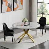 Maotifeys 45'' Round Dining Table White Marble Dining Room Table for 4-6, Circle Faux Marble Kitchen Table with 4 Gold Mirrored Stainless Steel Legs for Dining Room, Bistro, Breakfast (Table Only)
