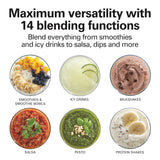 Hamilton Beach Wave Crusher Blender For Smoothies With 40 Oz Glass Jar and 14 Functions, Ice Sabre Blades & 700 Watts for Consistently Smooth Results, Black + Stainless Steel (54221)