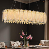 WECHAET Modern Gold Rectangle Chandeliers for Dining Room Kitchen Island Light Fixture, Water Ripple Crystal Glass LED Chandelier for Living Room, 2700K-6000K