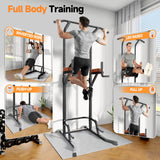 Power Tower Pull Up Station, Dip Station with Stable H-Shaped Base, Adjustable Height for Pull-Ups, Dips, Knee Raises & Calisthenics Training