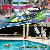 DEERC Fast RC Boat with LED Lights, 30+KM/H, High Speed Remote Control Racing Boat, Self-Righting, 2 Batteries, 24+ Mins, 2.4GHz Pool & Lake Toys for Kids & Adults