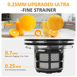 Sunvivi Cold Press Juicer with 5.9" Wide Feed Chute, 150W Slow Masticating Juicer Machines Fit Whole Vegetables & Fruits, Easy to Clean, Dual-Layer Strainer, High Yield Juicer for Home, Black