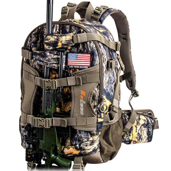 YVLEEN Hunting Backpack, Waterproof Camo Hunting Packs for Men, Durable Large Capacity Hunting Day Pack for Rifle Bow Gun YVLEEN
