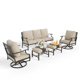 MIXPATIO 5-Piece Wrought Iron Patio Conversation Set, Swivel Chairs, Beige