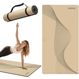 Large Yoga Mat 76"x 40"x10mm (2/5 inch) – Extra Thick & Wide, TPE Fitness Mat, Printed Non-Slip Exercise Mat with Carrying Strap (beige/black)