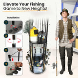 Rush Creek Creations Fishing Rod Holder - 17 Rod Capacity, 360 Rotating Rack for Garage Organization and Storage, Fishing Reels & Gear, Black Engineered Wood