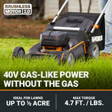 WORX Nitro 21" Cordless Lawn Mower, Brushless Electric Mower for 1/2 Acre, Push Lawn Mower with 7-Position Height Adjustment, 2 × 5.0 Ah Batteries & Charger Included, WG752