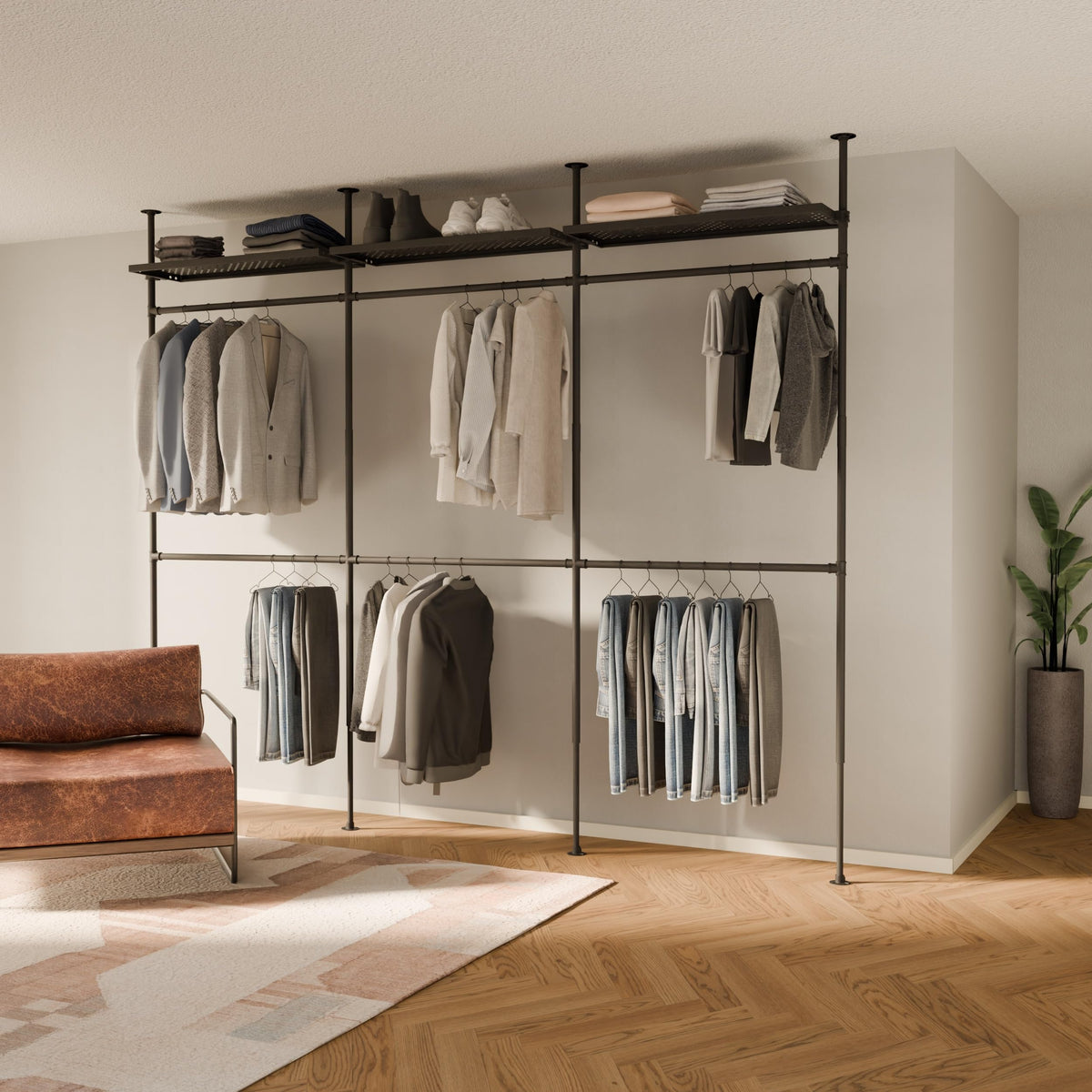 pamo Industrial Pipe Clothing Rack with Shelf - 550 lbs Capacity - Cla ...