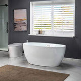 WOODBRIDGE 55" Acrylic Freestanding Bathtub Contemporary Soaking White Tub with Brushed Nickel Overflow and Drain,BTA1418 -B/N-Drain &O