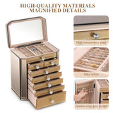 Homruilink High End Glass Jewelry Box for Women, 7 Layer, Gold