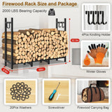 4FT Outdoor Firewood Rack, Wood Storage with 600D Waterproof Oxford Cover Heavy Duty 8 Legs Firewood Log Holder Indoor with Log Carrier, Gloves, and Kindling Hooks for Fireplace Patio Deck Wood Rack