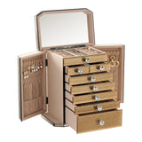 Homruilink High End Glass Jewelry Box for Women, 7 Layer, Gold