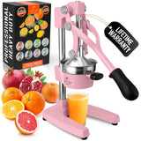 Zulay Kitchen Cast-Iron Orange Juice Squeezer - Heavy-Duty, Easy-to-Clean, Professional Citrus Juicer - Durable Stainless Steel Lemon Squeezer - Sturdy Manual Citrus Press & Orange Squeezer (Pink)