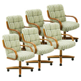 Chromcraft Set of 6 Caster Swivel Tilt Dining Chairs, Ultra Comfort Chairs Casual Wooden Cap with Metal Frame Chairs