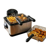 Deep Fryer - 4-Liter Electric Oil Fryer - 1 Large Basket and 2 Small for Dual Use - Stainless-Steel Cooker with Cool Touch Features by Classic Cuisine