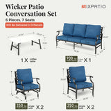 MIXPATIO Patio Furniture Set 6 pcs, Outdoor Patio Furniture, 1 X 3-Seat Sofa, 2 X Single Chairs, 2 X Rocker Chairs, 1 X Coffee Table and 5.75" Extra Thick Cushion, Conversation Set,Gemstone Blue