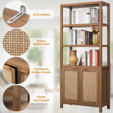SICOTAS 71" Tall Rattan Bookshelf with Doors for Living Room Library