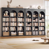 MapleGrace 71" Triple Arched Bookcase, Tall Bookshelf with Shelves, Black