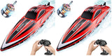 BEZGAR RC Boat, 16 inch Big Brushless Remote Control Boat for Adults and Kids, 55 KPH Large Fast RC Speed Boats with 2000mAh Battery, Ideal Waterproof Toy Boats for Lakes - HJ818PRO Red (Pack of 2)