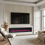 84 inches Electric Fireplace, Recessed & Wall Mounted Fireplace Heater 13 * 13 Colors Flame &Fuel Bed w/5 Dimmer, Touchscreen &Remote Control Temp, Overheating Protect, Hardwired, 1500W, Black
