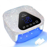 Okasiuv UV LED Nail Lamp with UV Gloves,Magnetic Metal Mirror Base Cordless Nail Dryer, Gel Polish Curing Light with 4 Timers,Touch Control Display,Auto Sensor for Professional Salon & Home