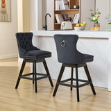MOOLSUN A Set of 6 Blue Velvet bar stools - Classic Fixed Height Design, rotatable Button Group Seats, Perfect for Standard Kitchen Islands and Home Bars,Black(Wood Leg)