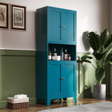 69"H Metal Pantry Cabinet with Microwave Stand,Tall Kitchen Storage Cabinets,Blue Food Pantry Cabinet with 4 Doors and Shelves, Large Hutch Cabinets for Kitchen, Dining Room, Living Room and Bathroom