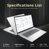 HP 17.3" HD+ Touchscreen Laptop, AMD Ryzen 5 7430U, 16GB RAM, 2TB Storage (1TB SSD+1TB Docking Station Set), AMD Radeon Graphics, Num Keypad, Wi-Fi 6, HD Camera, Windows 11 Pro, Silver