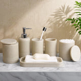 LIN CHUAN 6-Piece Bathroom Accessories Set, Bathroom Accessory Set with Soap Dispenser, Toothbrush Holder Set, Vanity Tray, Tumbler & 2 Cotton Swab Jars, Modern Stylish Bathroom Organizer(Beige)