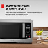 TOSHIBA EM131A5C-SS Countertop Microwave Ovens 1.2 Cu Ft with 12.4" Removable Turntable Smart Humidity Sensor, 12 Auto Menus Mute Function ECO Mode Easy Clean Interior, 1000W, Silver