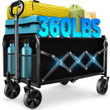 Wagons Carts Foldable - Collapsible Wagon Cart with Wheels Foldable - Utility Folding Wagon Cart for Sports Camping Grocery, Black
